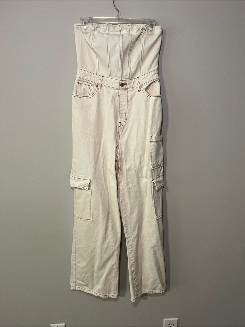 wild fable Strapless Cream Cargo Jumpsuit